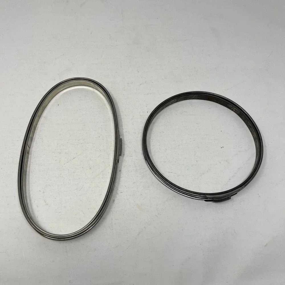Vintage Metal Embroidery Hoops Set Round and Oval Silver Tone Tension Spring